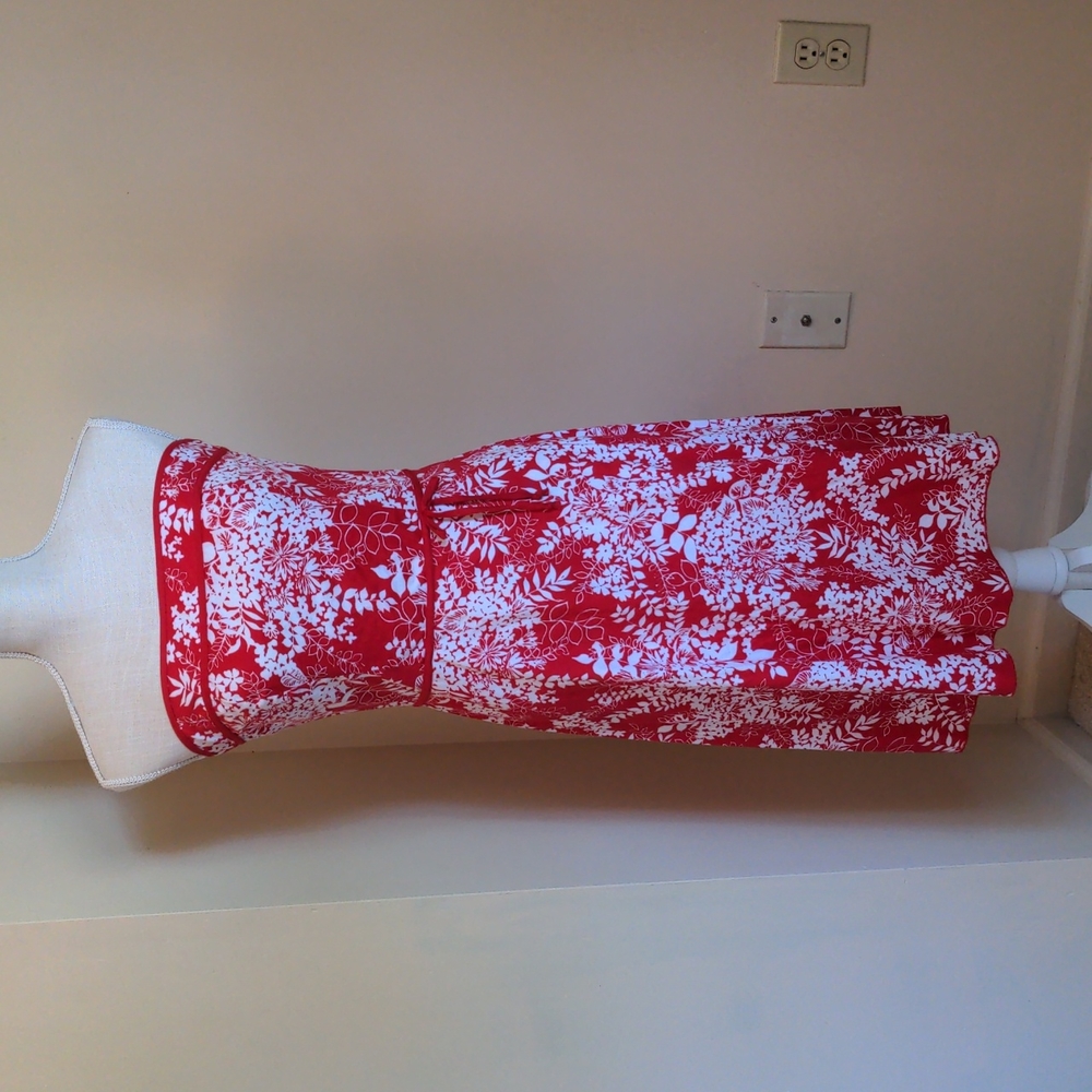 Strapless Red and White Floral Dress